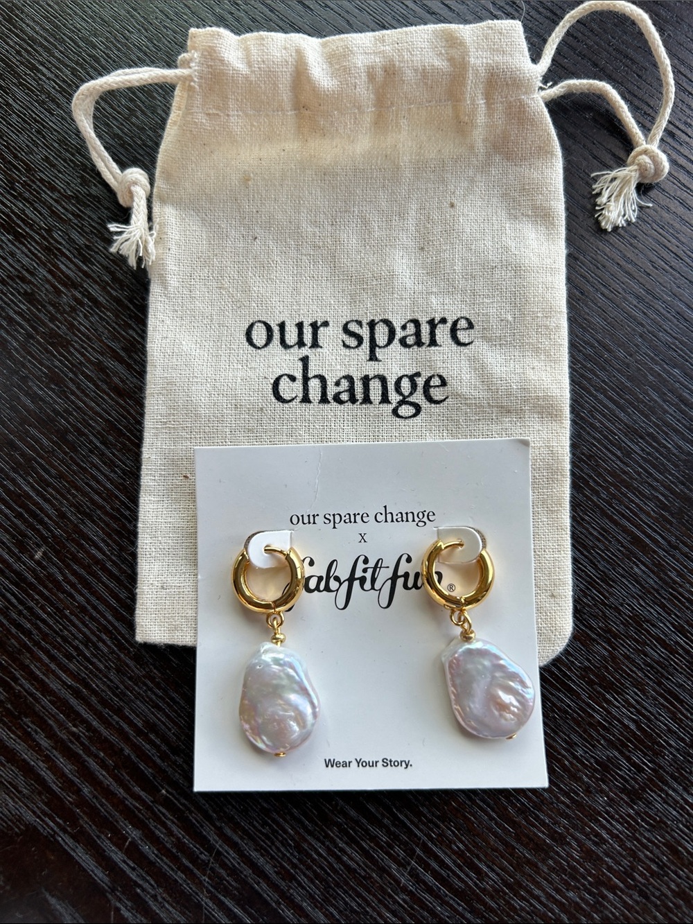Our Spare Change Gold Hoop Earrings with Iridescent Pearl Drops